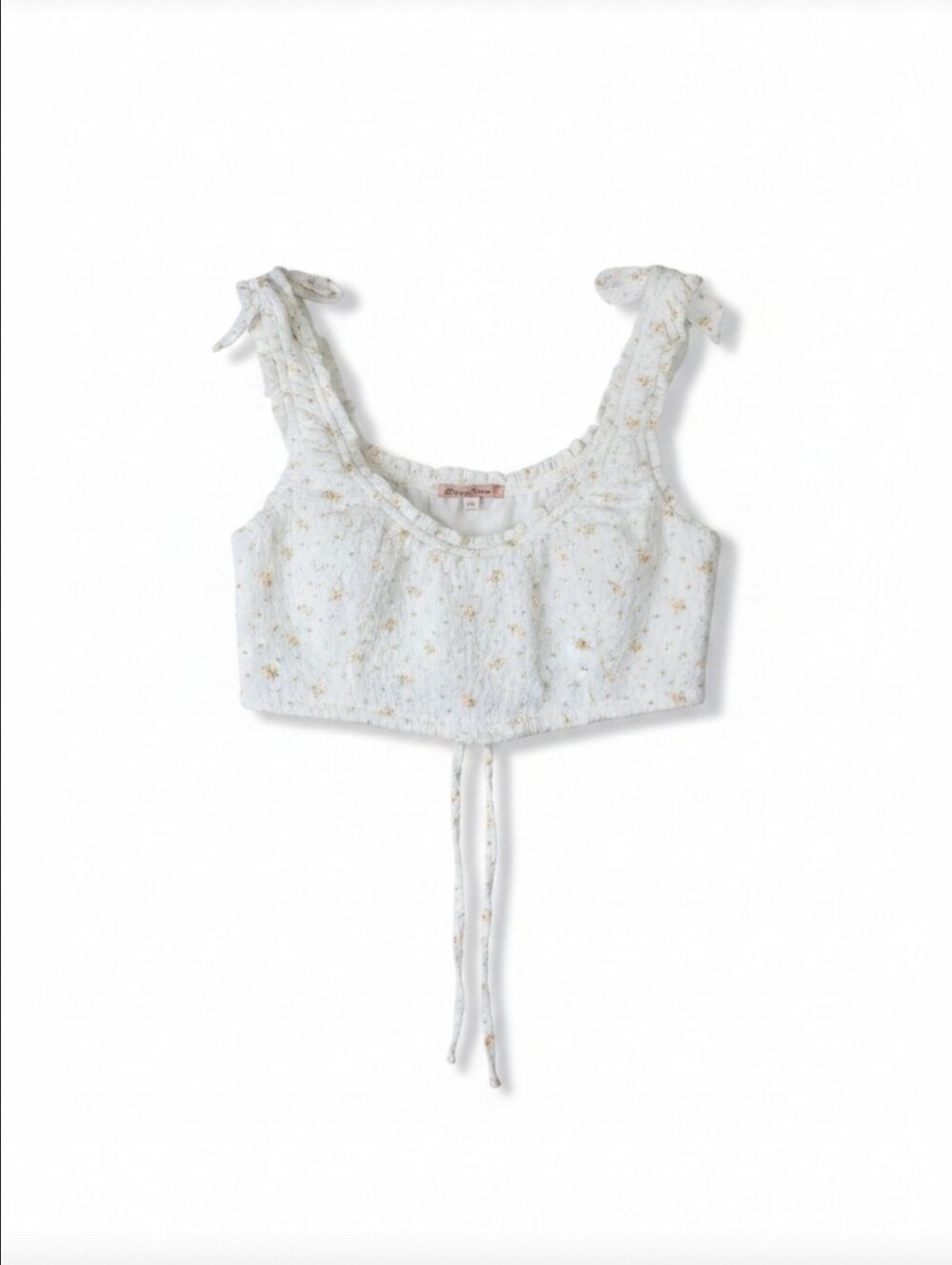 Bailey Rose Floral Smocked Crop Tank Top White Yellow Ruffle Trim XS